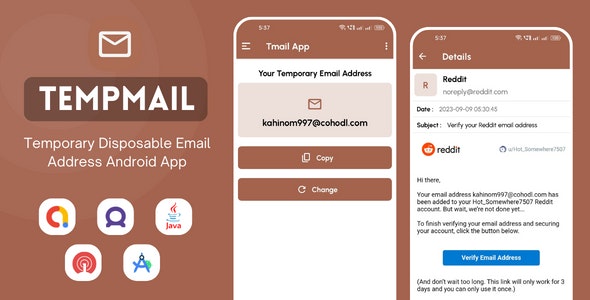 TempMail v1.0 Nulled - تطبيق عنوان بريد إلكتروني مؤقت يمكن التخلص منه مع إعلانات AdMob